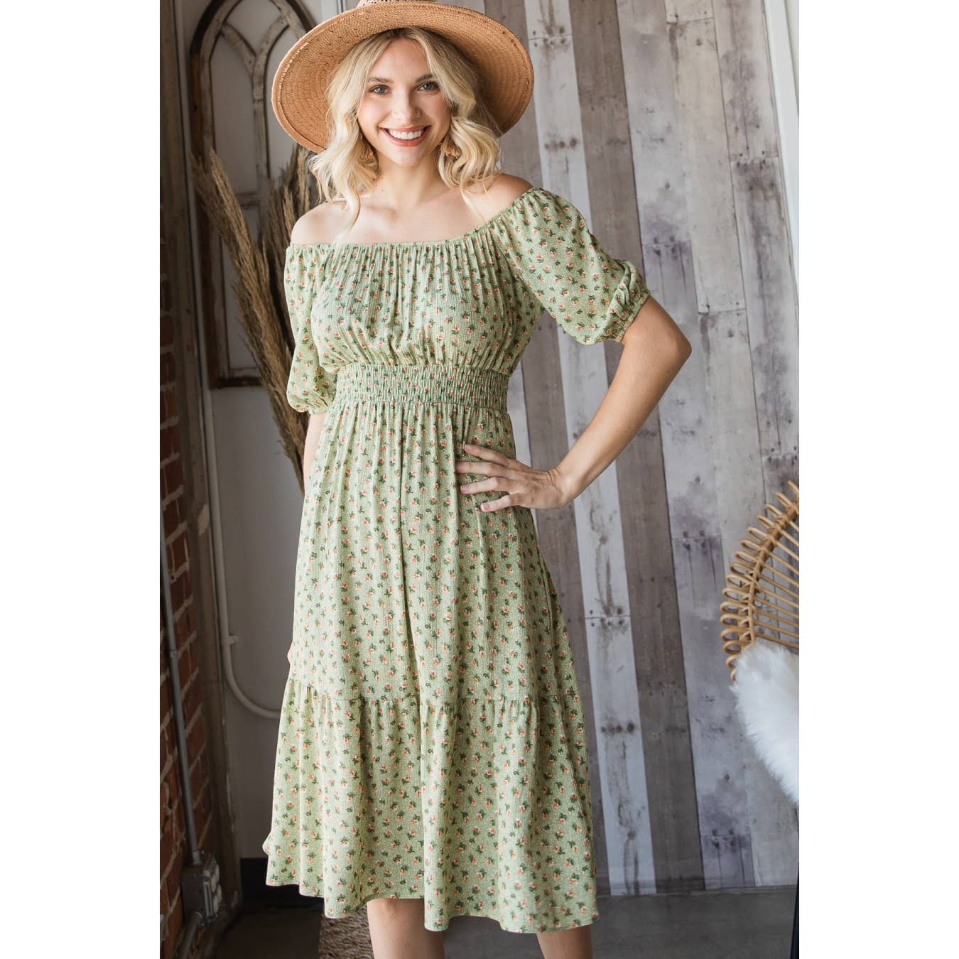 Floral Tiered Smocked Midi Dress