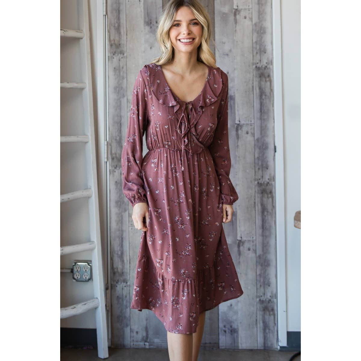 Floral Ruffled Tie Front Midi Dress