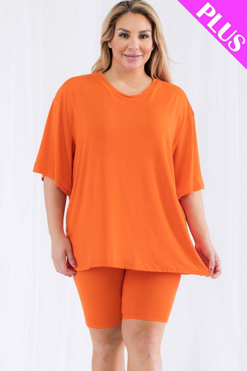 Plus Size Loose Fit Top & Bike Shorts Set