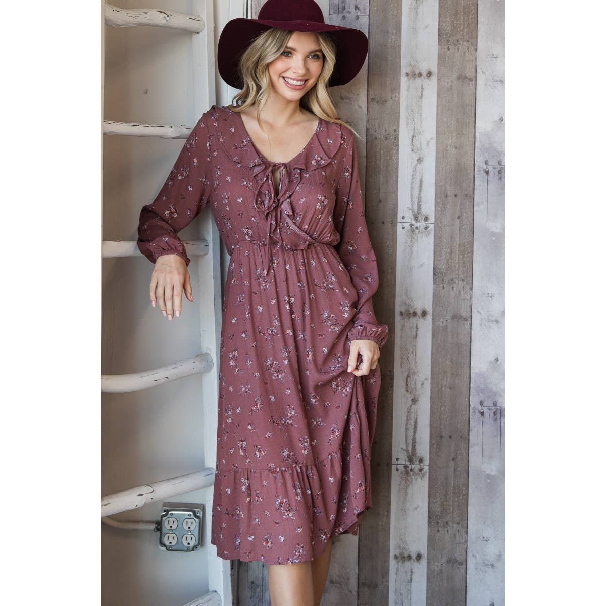 Floral Ruffled Tie Front Midi Dress