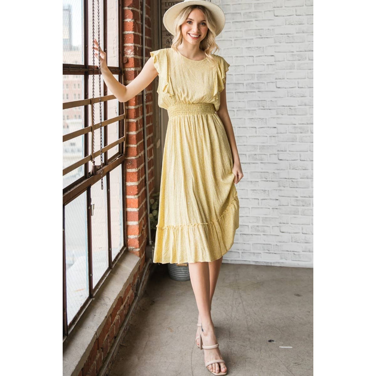Vintage Floral Flutter Midi Dress