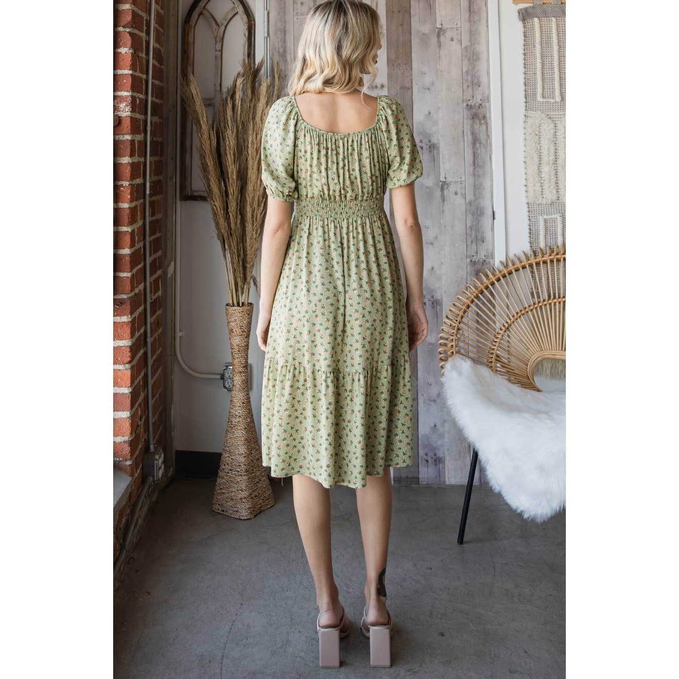 Floral Tiered Smocked Midi Dress
