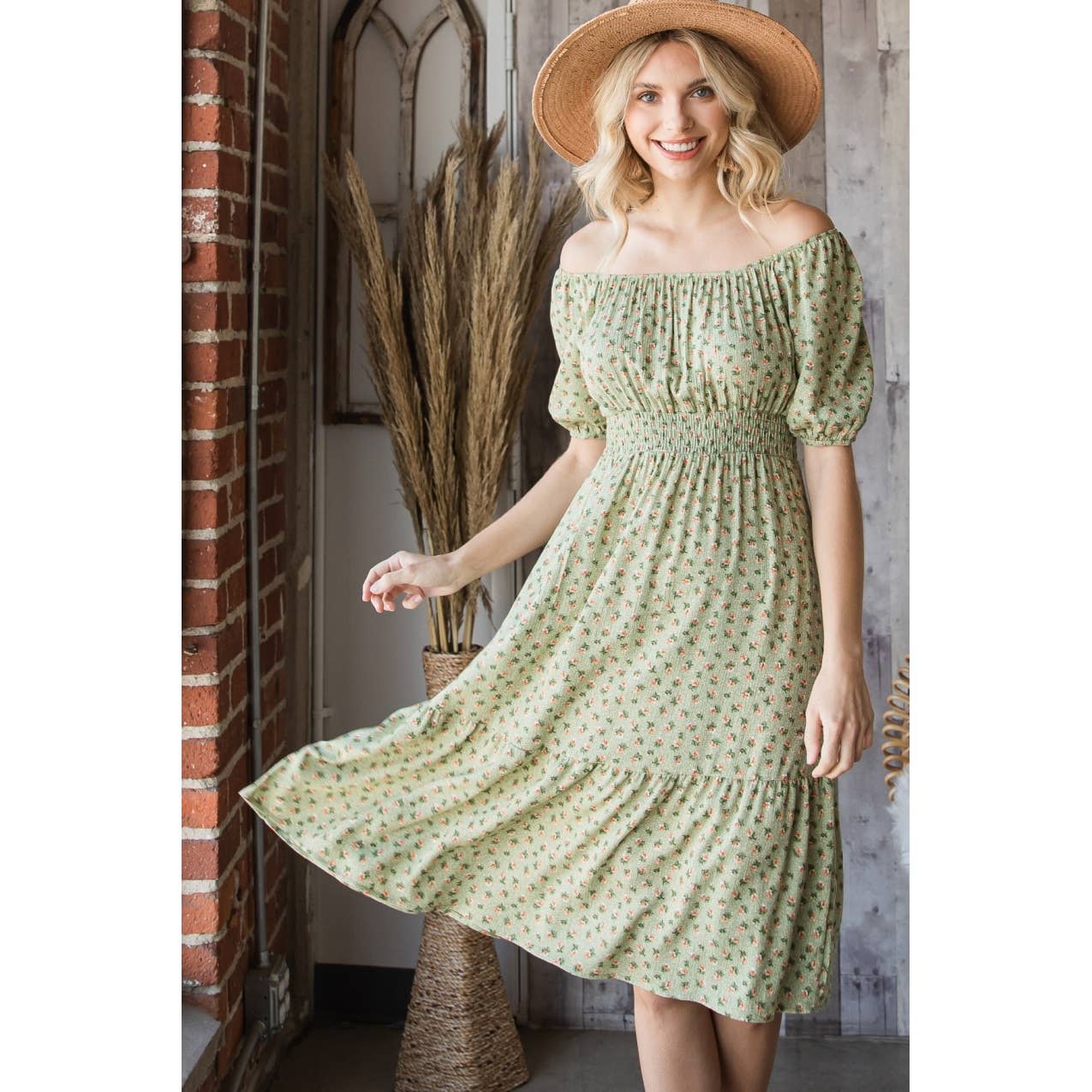 Floral Tiered Smocked Midi Dress