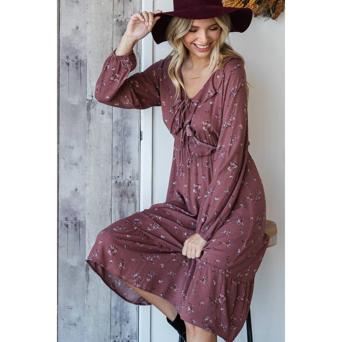 Floral Ruffled Tie Front Midi Dress