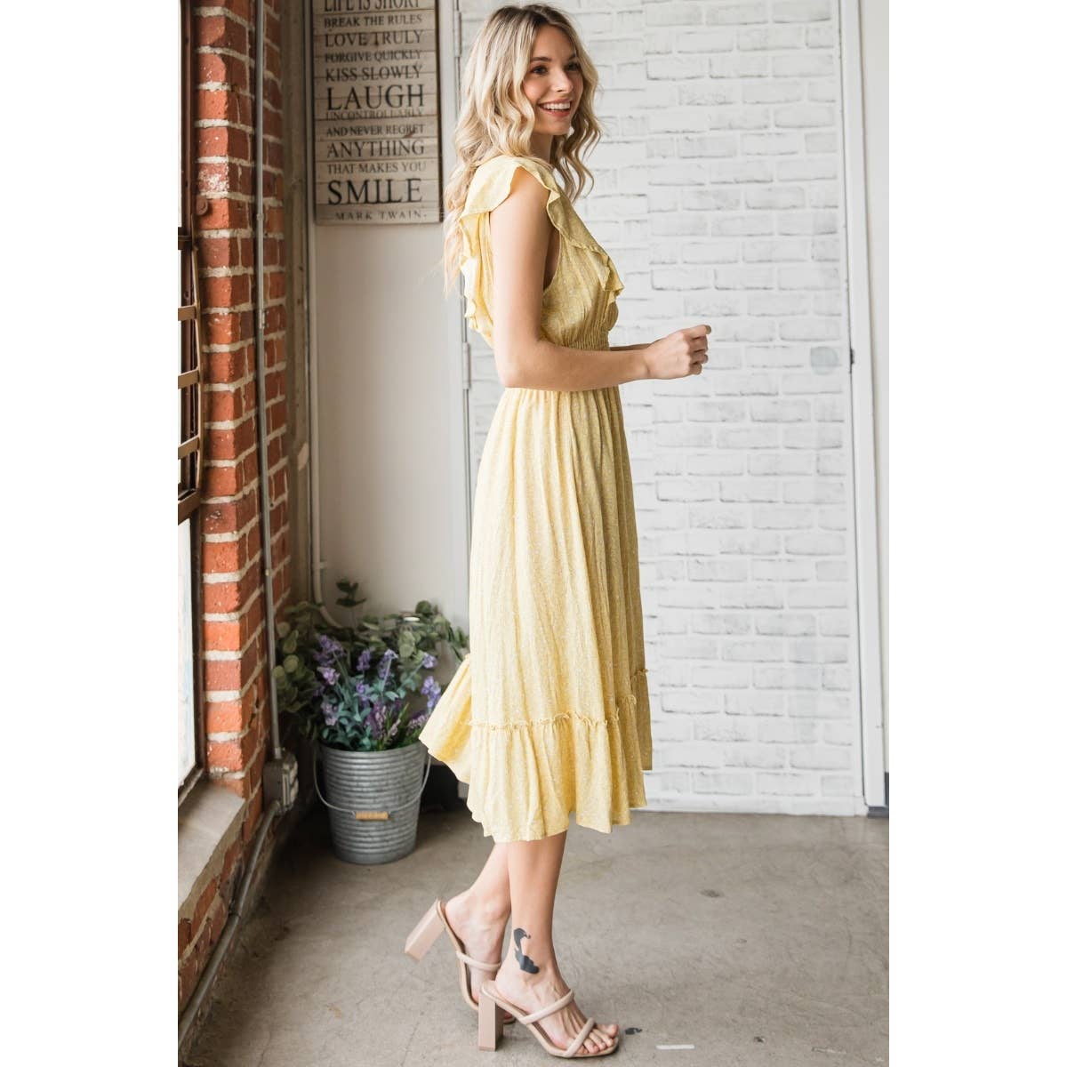 Vintage Floral Flutter Midi Dress