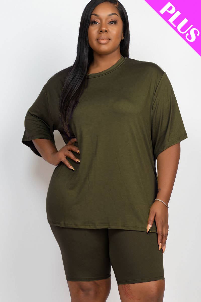Plus Size Loose Fit Top & Bike Shorts Set