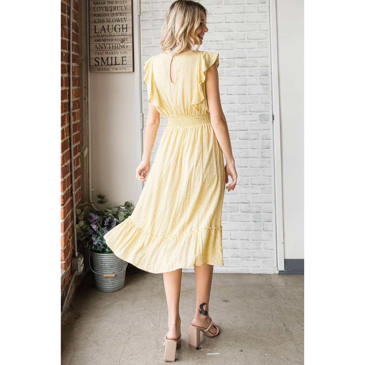 Vintage Floral Flutter Midi Dress