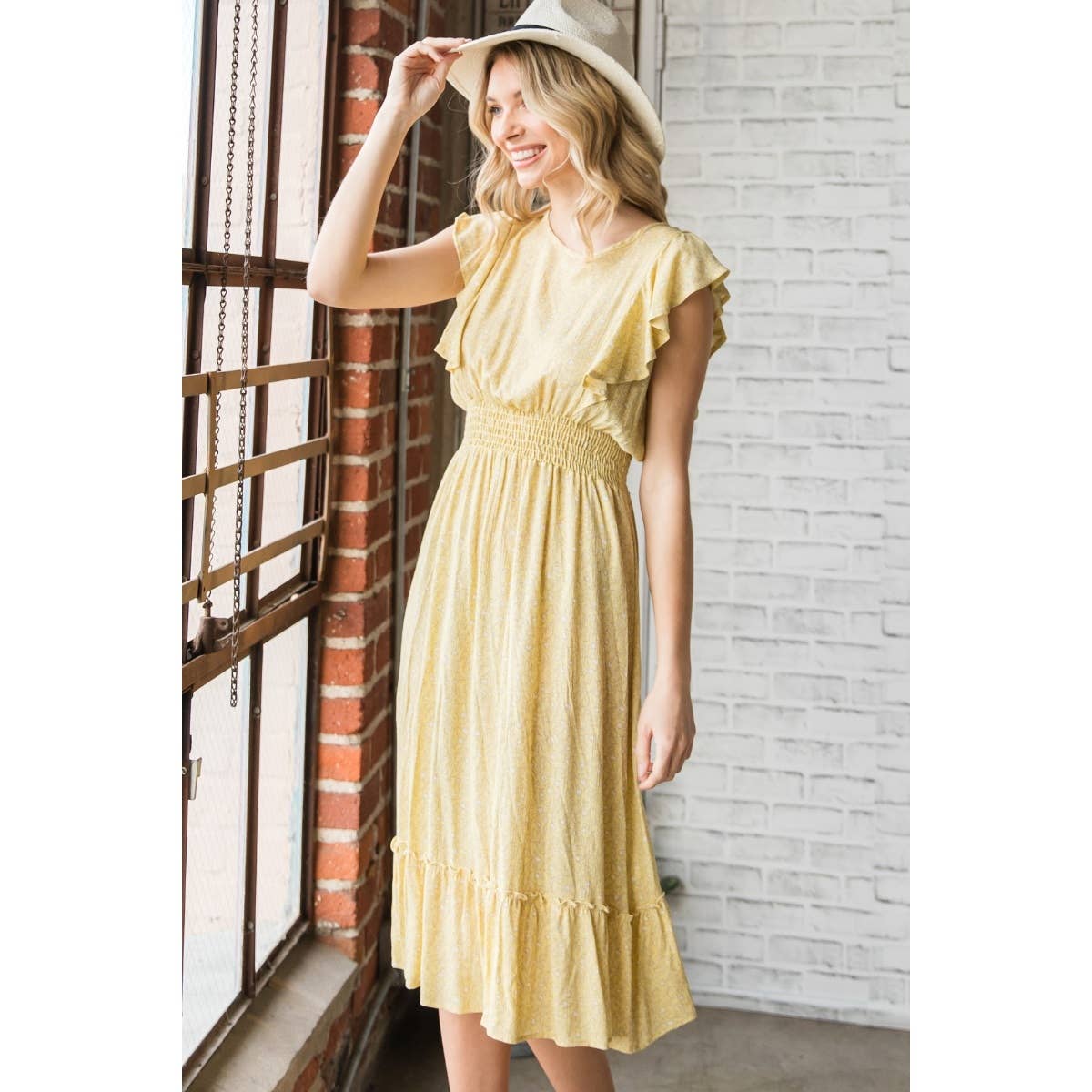Vintage Floral Flutter Midi Dress