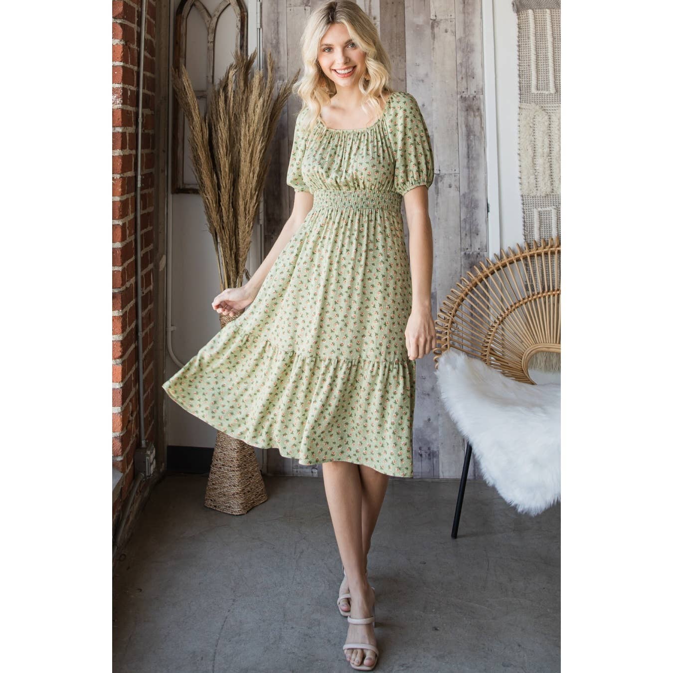 Floral Tiered Smocked Midi Dress