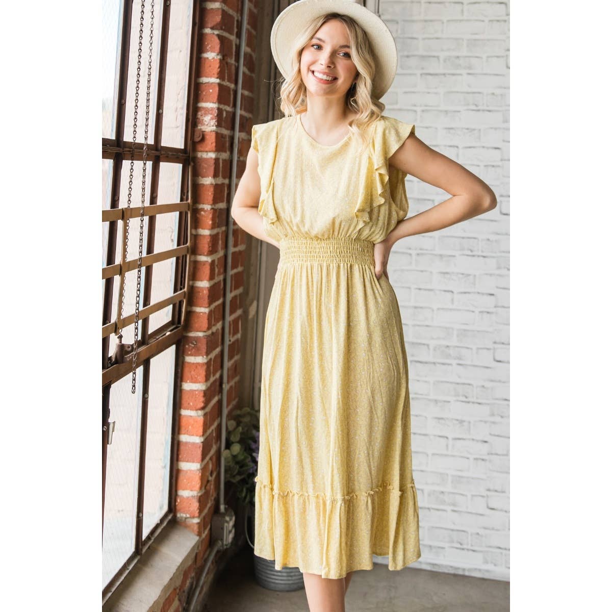 Vintage Floral Flutter Midi Dress