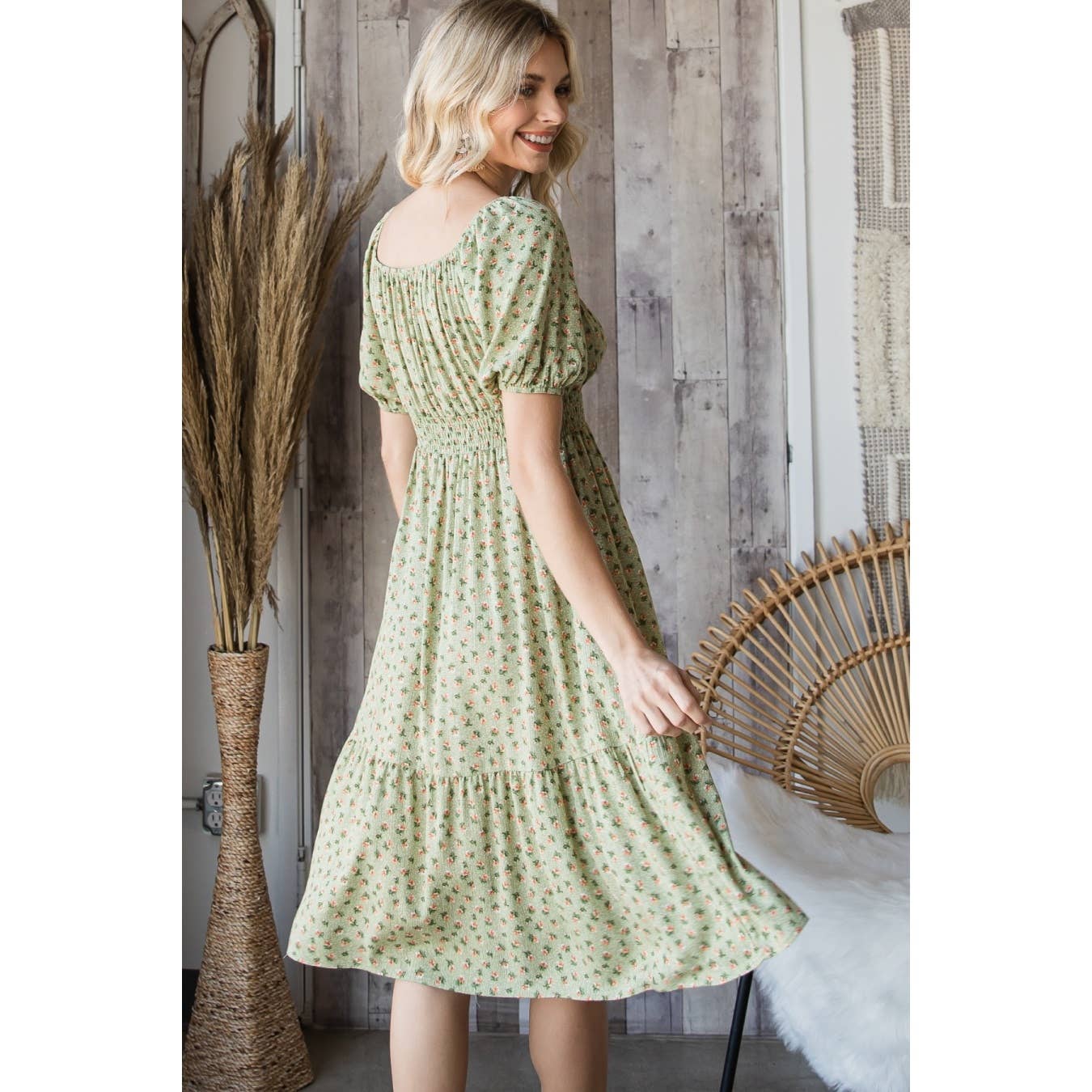 Floral Tiered Smocked Midi Dress