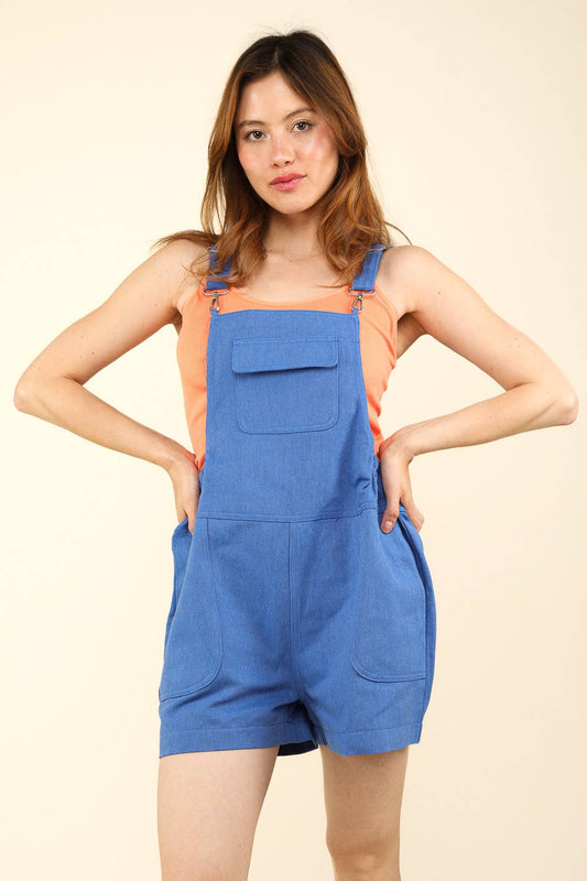 NP70399-Suspender Solid Woven Casual Overall Romper