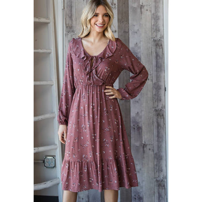 Floral Ruffled Tie Front Midi Dress