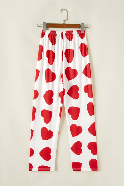 Heart Print Ruffled Top & Pants Valentine Pajamas | S-XL
