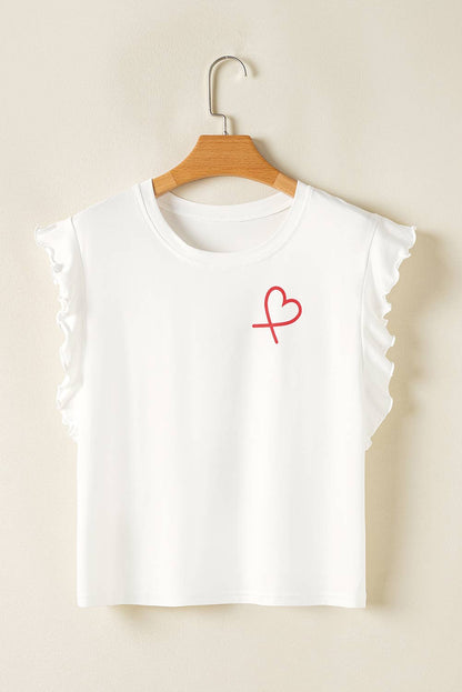 Heart Print Ruffled Top & Pants Valentine Pajamas | S-XL