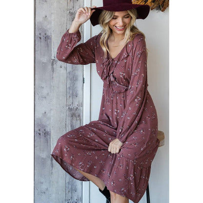 Floral Ruffled Tie Front Midi Dress