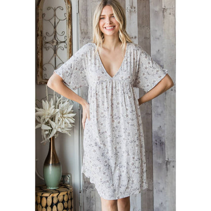 Floral Deep V Neckline Tie Waist Dress
