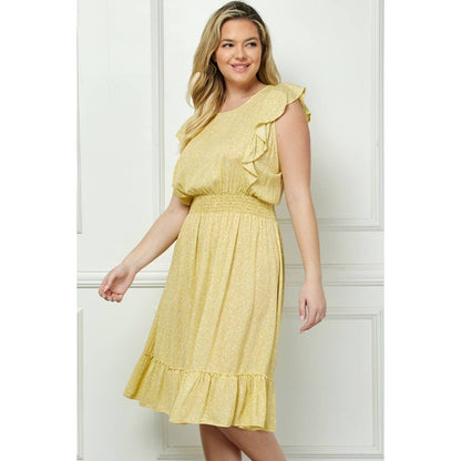 Plus Size Vintage Floral Flutter Midi Dress