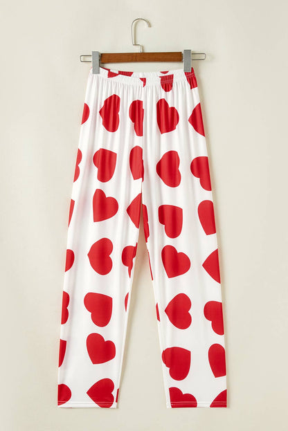 Heart Print Ruffled Top & Pants Valentine Pajamas | S-XL