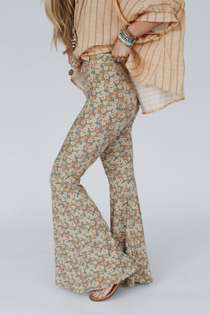 Dream in Flowers Flare Pants - Denim Khaki