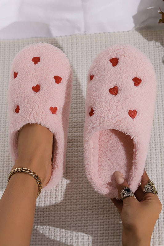 Heart Embroidered Valentine's Day Plush Slippers | US5.5-9.5