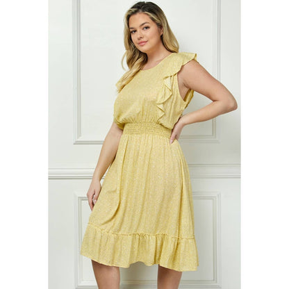 Plus Size Vintage Floral Flutter Midi Dress